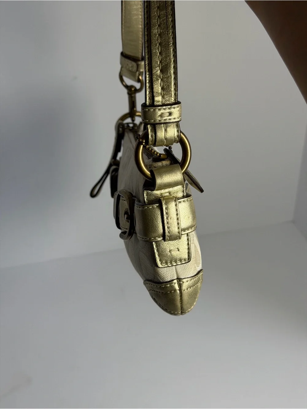 Coach Y2K Pale Signature Canvas/Gold Trim Demi Shoulder Bag